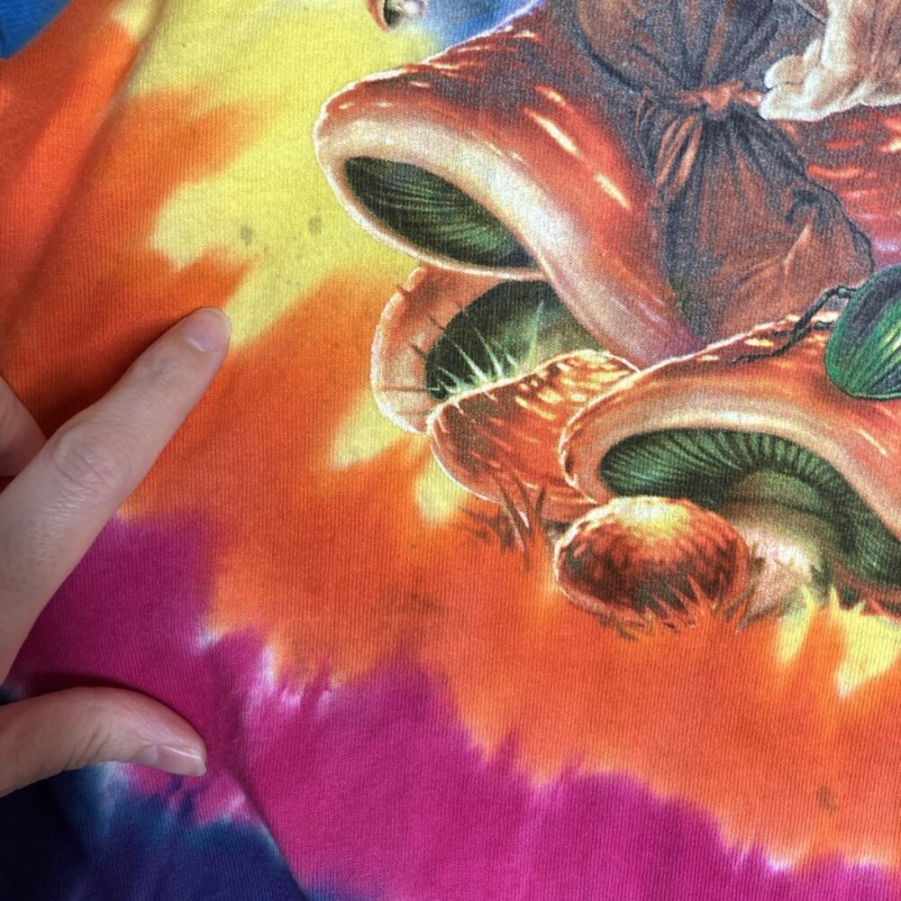 Vintage Liquid Blue T-Shirt Medium Tie Dye Gnome Elf Psychedelic Mushrooms 1999 - Picture 3 of 9